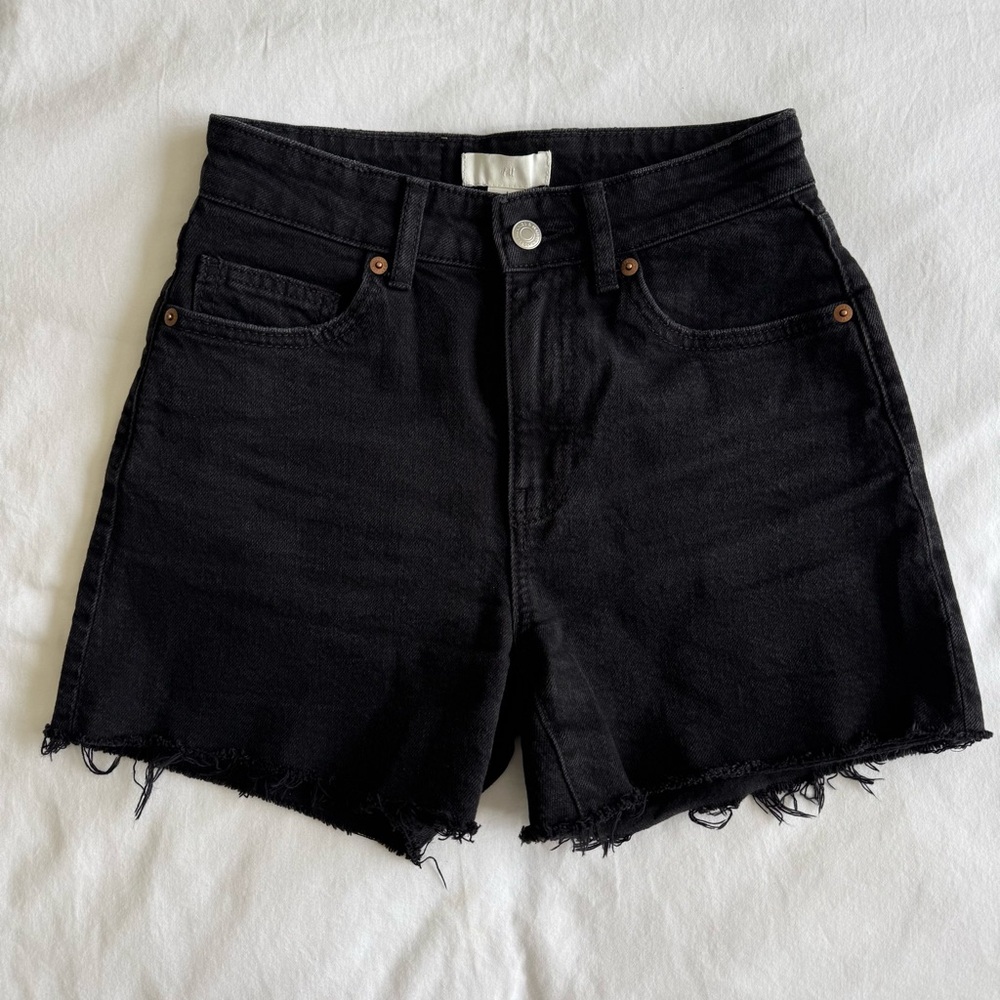 H&M Black Jean Shorts with Distressed Hem